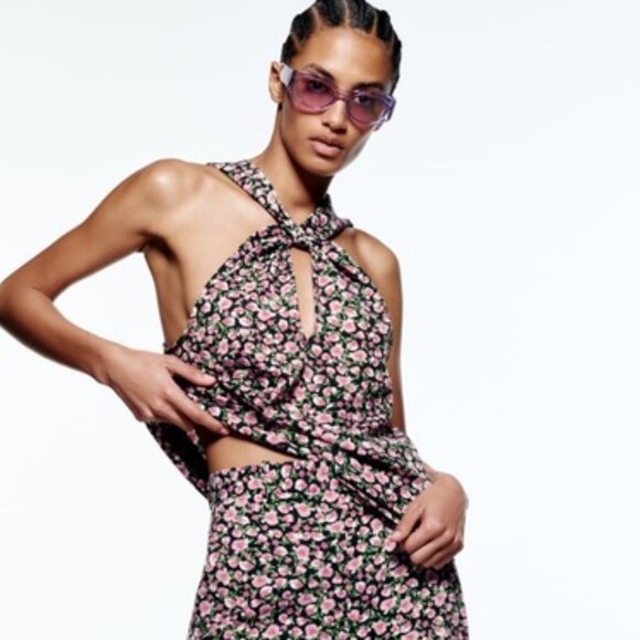 ZARA | Floral Halter Tank Top Blouse | Sz. XS - Picture 2 of 11